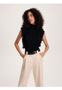 Reserved - Dzianinowa bluzka z wiskozy - czarny. Kolor: czarny. Materiał: dzianina, wiskoza. Wzór: gładki #1