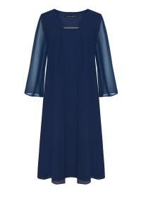 Vito Vergelis - Ciemnoniebieska sukienka z szyfonu. Okazja: na ślub cywilny, na wesele. Kolor: niebieski. Materiał: szyfon. Typ sukienki: oversize. Styl: wizytowy #1