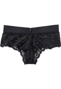 bonprix - Figi panty. Kolor: czarny. Materiał: bawełna, koronka. Wzór: koronka