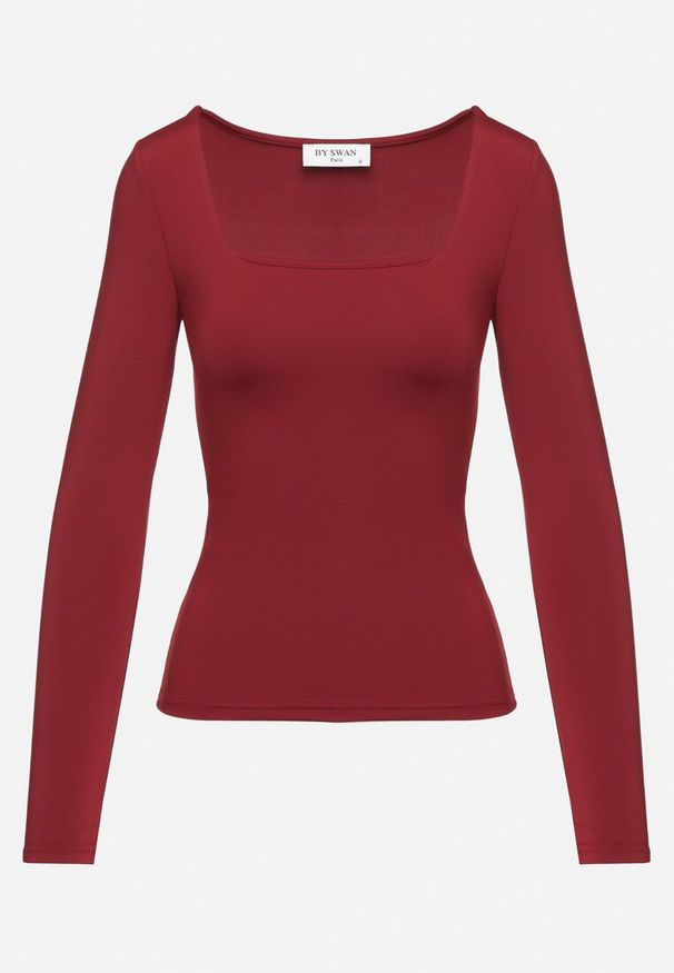 Born2be - Bordowa Bluzka Alexusi. Typ kołnierza: dekolt kwadratowy. Kolor: czerwony. Materiał: dzianina. Długość rękawa: długi rękaw. Długość: długie. Wzór: gładki. Styl: elegancki