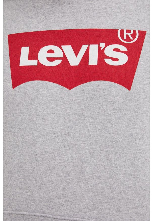 Levi's® - Levi's bluza bawełniana męska kolor szary z kapturem z nadrukiem. Okazja: na spotkanie biznesowe, na co dzień. Typ kołnierza: kaptur. Kolor: szary. Materiał: bawełna. Wzór: nadruk. Styl: casual, biznesowy