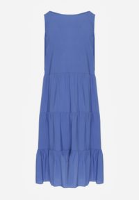 Renee - Niebieska Bawełniana Sukienka o Rozkloszowanym Kroju Bez Rękawów Gladea. Okazja: na co dzień, na randkę. Kolor: niebieski. Materiał: bawełna. Długość rękawa: bez rękawów. Sezon: lato, jesień. Typ sukienki: proste. Styl: casual, elegancki #2