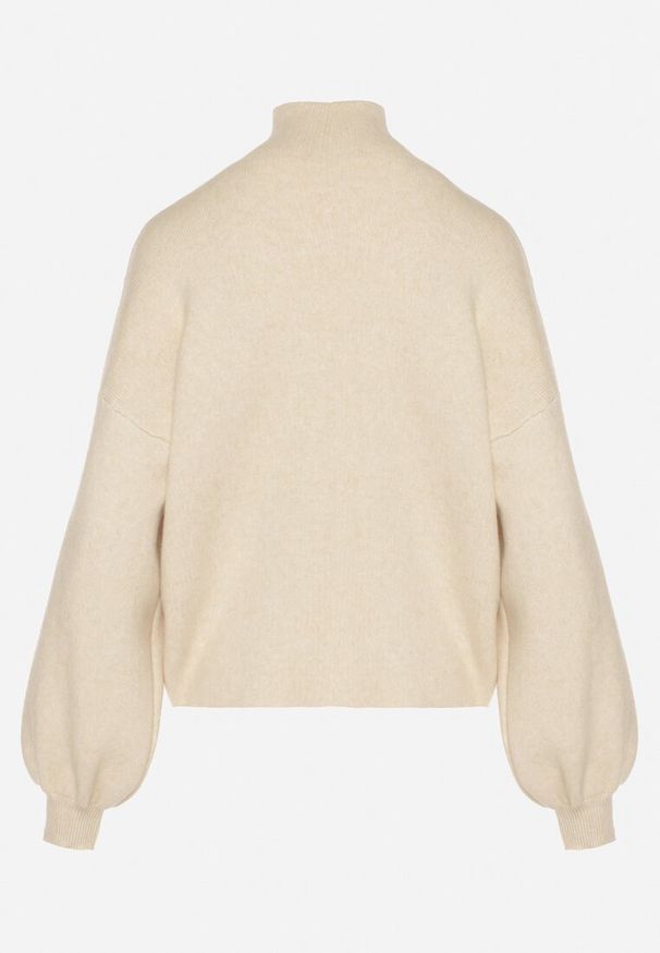 Born2be - Jasnobeżowy Golf z Bufiastymi Rękawami Wedelia. Okazja: na co dzień. Typ kołnierza: golf. Kolor: beżowy. Materiał: jeans. Styl: klasyczny, casual, elegancki