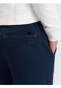 Ombre Clothing - Spodnie męskie dresowe z kontrastowymi przeszyciami - granatowe V4 OM-PASK-0145 - XXL. Kolor: niebieski. Materiał: dresówka #6