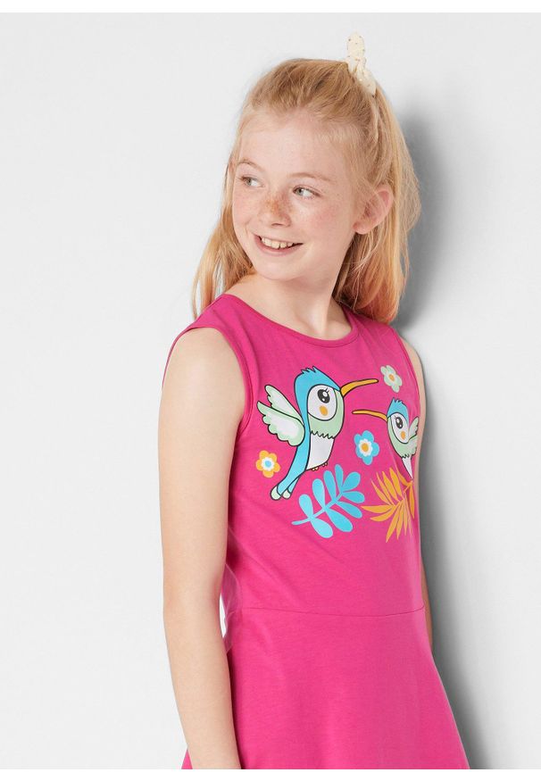 bonprix - Sukienka z dżerseju (3 szt.), z bawełny organicznej. Kolor: zielony. Materiał: jersey, bawełna. Wzór: nadruk