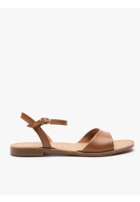 Ryłko - Rude płaskie sandały. Nosek buta: okrągły. Zapięcie: sprzączka. Kolor: brązowy. Materiał: skóra. Sezon: wiosna, lato. Styl: street, elegancki #1