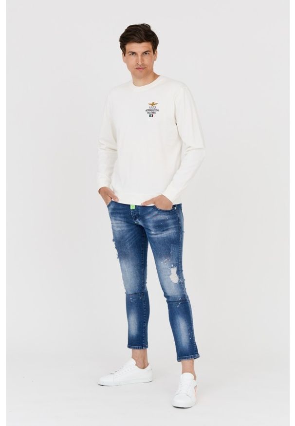 Aeronautica Militare - AERONAUTICA MILITARE Męska biała bluza. Kolor: biały. Wzór: haft