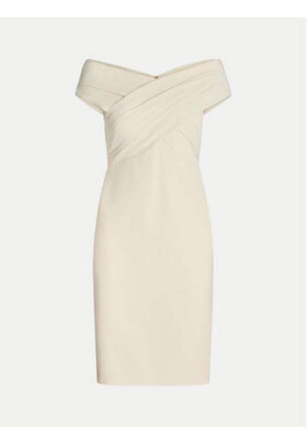 Lauren Ralph Lauren Sukienka koktajlowa 253936390002 Écru Slim Fit. Kolor: kremowy. Materiał: syntetyk. Styl: wizytowy