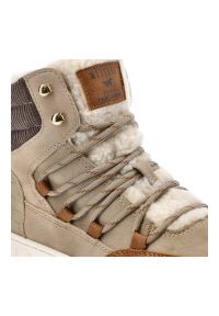 Beżowe Botki Mustang Modne Ocieplane Buty Damskie. Kolor: beżowy. Materiał: syntetyk, materiał, skóra ekologiczna, futro. Szerokość cholewki: normalna. Obcas: na platformie #2