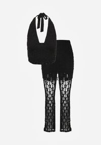 Renee - Czarny Komplet z Koronki Top Halter i Spodnie Zdobione Wszytą Spódnicą Celanix. Kolor: czarny. Materiał: koronka. Wzór: aplikacja, koronka #5