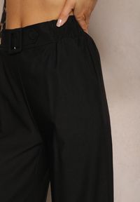 Renee - Czarne Spodnie Szerokie w Stylu Paper Bag z Materiałowym Paskiem Xennia. Kolor: czarny. Materiał: materiał