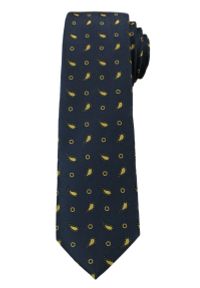 Krawat Męski z Żółtym Wzorem PAISLEY- 6 cm - Angelo di Monti, Ciemnogranatowy. Kolor: niebieski. Wzór: paisley #1