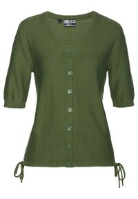 Sweter rozpinany bonprix ciemny khaki. Kolor: zielony. Długość rękawa: krótki rękaw. Długość: krótkie