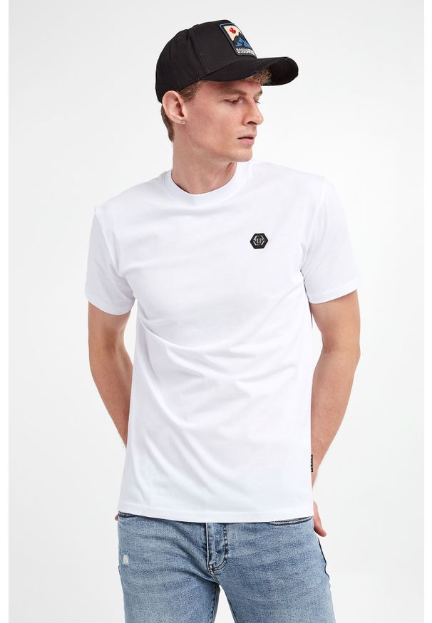 Philipp Plein - T-shirt męski PHILIPP PLEIN. Materiał: prążkowany, skóra. Długość rękawa: krótki rękaw. Długość: krótkie. Wzór: nadruk, aplikacja, kolorowy, haft