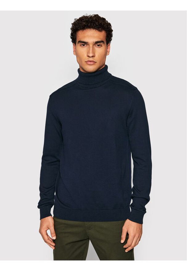 Selected Homme Golf Berg 16074684 Granatowy Regular Fit. Typ kołnierza: golf. Kolor: niebieski. Materiał: bawełna