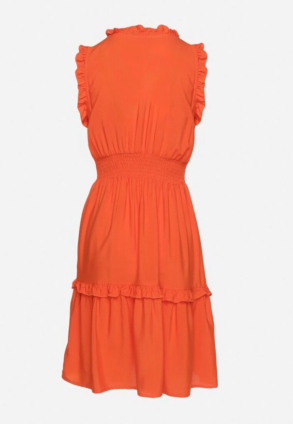 Born2be - Pomarańczowa Sukienka z Wiskozą o Rozkloszowanym Kroju Bez Rękawów Folerose. Typ kołnierza: dekolt w serek. Kolor: pomarańczowy. Materiał: wiskoza. Długość rękawa: bez rękawów. Sezon: wiosna, lato. Typ sukienki: rozkloszowane. Styl: elegancki