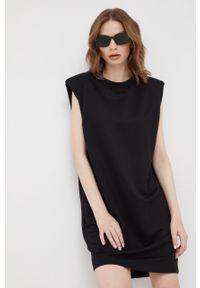 Sisley sukienka kolor czarny mini prosta. Okazja: na co dzień. Kolor: czarny. Materiał: dzianina. Wzór: gładki. Typ sukienki: proste. Styl: casual. Długość: mini #3
