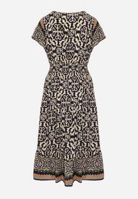 Born2be - Granatowa Bawełniana Sukienka z Guzikami i Ornamentnym Wzorem Zisselle. Kolor: niebieski. Materiał: bawełna #4