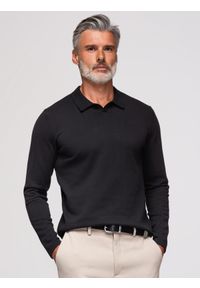 Ombre Clothing - Męski sweter polo z haftem na piersi – czarny V1 - Rozmiar: XL. Okazja: na co dzień. Typ kołnierza: polo. Kolor: czarny. Materiał: prążkowany, tkanina, bawełna, dzianina, nylon. Wzór: haft. Styl: elegancki, casual, klasyczny #1