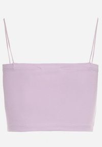 Born2be - Jasnofioletowy Bawełniany Top na Ramiączkach z Prążkowanej Tkaniny Lunareia. Okazja: na co dzień. Typ kołnierza: dekolt kwadratowy. Kolor: fioletowy. Materiał: bawełna, tkanina, prążkowany. Długość rękawa: na ramiączkach. Wzór: prążki. Styl: klasyczny, casual