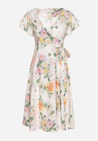 Born2be - Beżowa Kwiatowa Sukienka z Kopertowym Dekoltem Atorina. Okazja: na co dzień, do pracy, na spotkanie biznesowe. Typ kołnierza: dekolt kopertowy. Kolor: beżowy. Wzór: kwiaty. Typ sukienki: kopertowe. Styl: biznesowy, casual #2