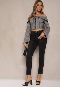 Renee - Czarne Jeansy Typu Skinny z Bawełną High Waist Mevule. Okazja: na co dzień. Stan: podwyższony. Kolor: czarny. Styl: casual