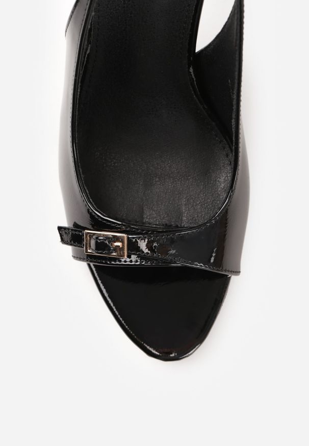 Renee - Czarne Sandały Lakierowane VICES na Szpilce Slingback z Metaliczną Klamrą Harmonia. Zapięcie: klamry. Kolor: czarny. Materiał: lakier. Obcas: na szpilce. Styl: elegancki, glamour