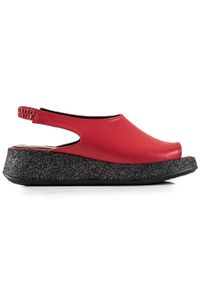 TRENDI Sandały Na Brokatowej Platformie czerwone. Kolor: czerwony. Obcas: na platformie