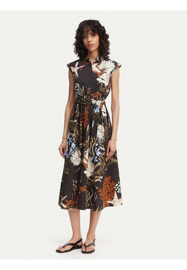 Marella Sukienka koszulowa Padana 2613221202 Czarny Regular Fit. Kolor: czarny. Materiał: bawełna. Typ sukienki: koszulowe