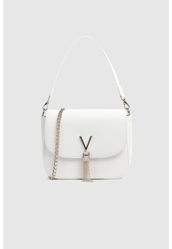 Valentino by Mario Valentino - VALENTINO Połyskująca biała torebka z ozdobnym V divina sa satchel. Kolor: biały