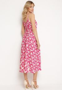 Born2be - Fuksjowa Sukienka na Cienkich Ramiączkach o Trapezowym Kroju z Wiązaniem na Troczek Cavriella. Okazja: na co dzień. Kolor: różowy. Długość rękawa: na ramiączkach. Sezon: lato. Typ sukienki: trapezowe. Styl: klasyczny, casual, elegancki #6