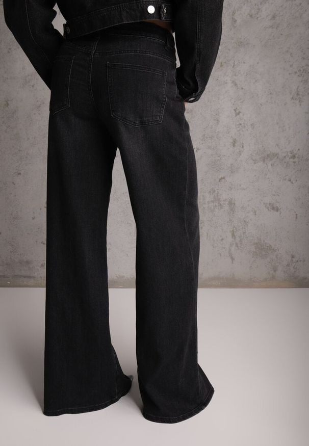 Renee - Czarne Szerokie Jeansy Palazzo z Bawełną High Waist Zinnasira. Okazja: na spacer, na co dzień. Stan: podwyższony. Kolor: czarny. Styl: casual, klasyczny