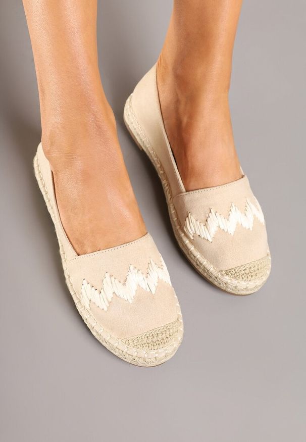 Born2be - Beżowe Espadryle z Plecionką i Motywem Zygzaków Sdivaria. Kolor: beżowy. Materiał: len