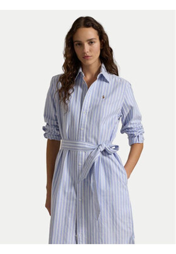 Polo Ralph Lauren Sukienka koszulowa 211959901001 Błękitny Regular Fit. Typ kołnierza: polo. Kolor: niebieski. Materiał: bawełna. Typ sukienki: koszulowe
