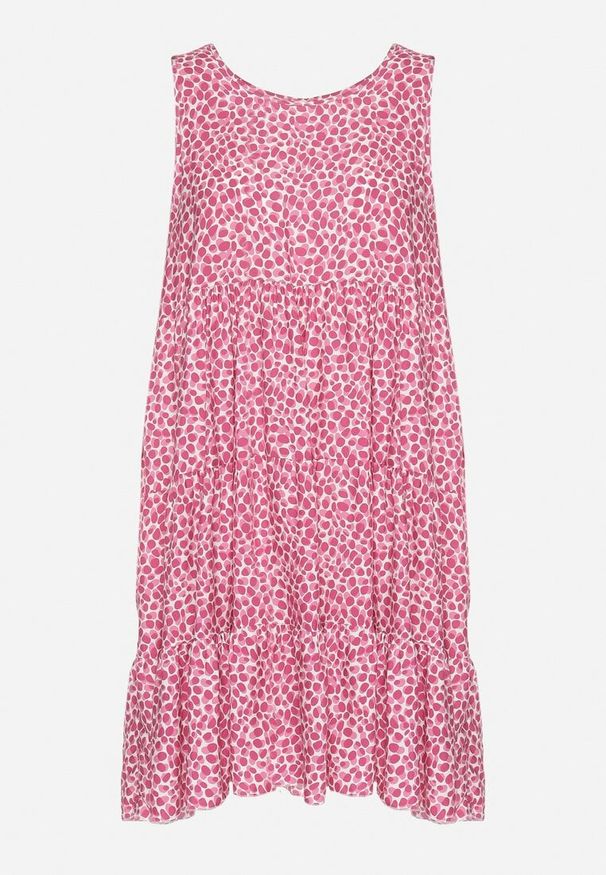 Born2be - Ciemnoróżowa Bawełniana Sukienka Bez Rękawów w Kolorowe Plamki Nattelle. Okazja: na co dzień. Kolor: różowy. Materiał: bawełna. Długość rękawa: bez rękawów. Wzór: kolorowy. Styl: casual, klasyczny, elegancki