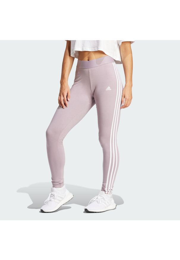 Adidas - LOUNGEWEAR Essentials 3-Stripes Leggings. Kolor: różowy, fioletowy, wielokolorowy, biały. Materiał: materiał, bawełna