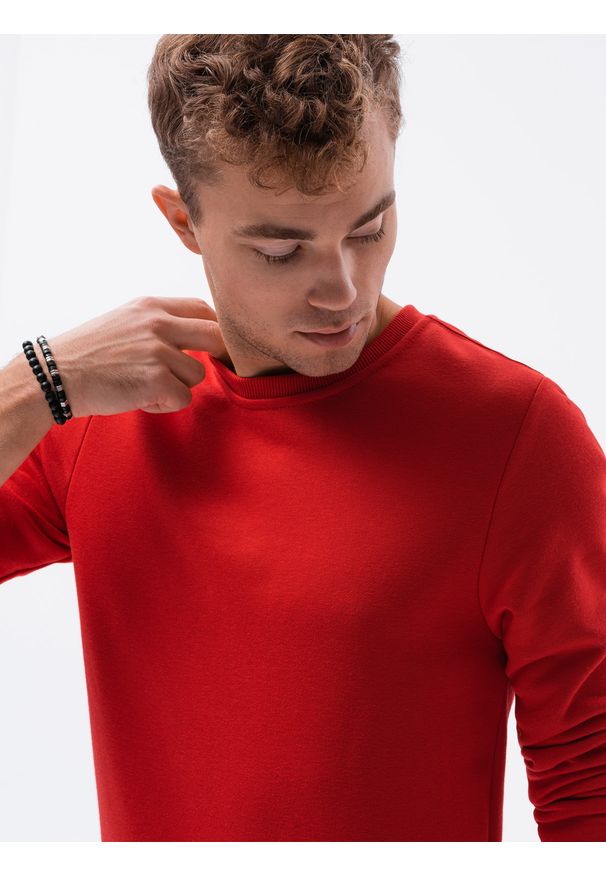 Ombre Clothing - Bluza męska bez kaptura B978 - brzoskwiniowa - XXL. Okazja: na co dzień. Typ kołnierza: bez kaptura. Kolor: pomarańczowy. Materiał: materiał, bawełna, poliester. Styl: casual, klasyczny