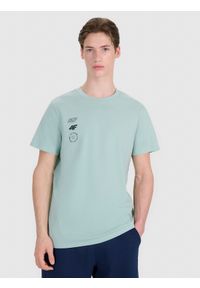 4f - 4F T-shirt regular z nadrukiem męski - turkusowy XL. Okazja: na co dzień. Kolor: turkusowy. Materiał: bawełna, materiał, jersey. Długość rękawa: krótki rękaw. Długość: krótkie. Wzór: nadruk. Styl: klasyczny, sportowy, casual