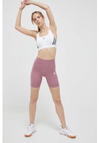 adidas Performance biustonosz sportowy Powerreact kolor biały. Kolor: biały. Materiał: skóra, dzianina, materiał. Rodzaj stanika: wyciągane miseczki. Wzór: ze splotem. Sport: fitness, taniec #4