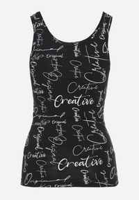 Born2be - Czarny Top z Bawełny z Napisami Savanette. Okazja: na co dzień. Kolor: czarny. Materiał: bawełna. Wzór: napisy. Styl: casual #7