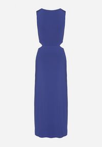 Born2be - Niebieska Sukienka z Wiskozą Ozdobiona Wycięciami i Metalową Aplikacją Odivaria. Kolor: niebieski. Materiał: wiskoza. Wzór: aplikacja. Styl: klasyczny #2