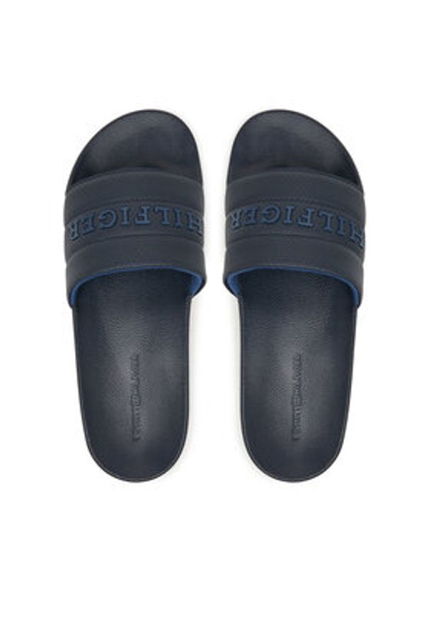TOMMY HILFIGER - Tommy Hilfiger Klapki Pad Perf Pool Slide FM0FM05709 Granatowy. Kolor: niebieski. Materiał: skóra
