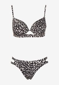Born2be - Czarne Bikini w Panterkę Biustonosz i Majtki Figi z Wycięciami Savettea. Kolor: czarny. Wzór: motyw zwierzęcy