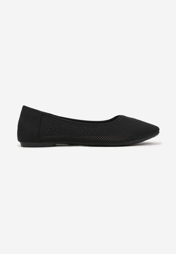 Born2be - Czarne Siateczkowe Balerinki ze Skórzaną Wkładką Gonira. Okazja: na co dzień. Kolor: czarny. Materiał: skóra. Obcas: na obcasie. Styl: klasyczny, casual, elegancki. Wysokość obcasa: niski