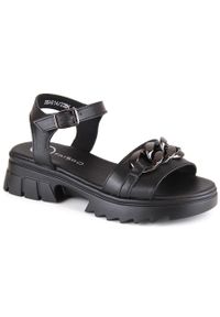Skórzane sandały damskie z łańcuszkiem czarne Filippo DS4614. Kolor: czarny. Materiał: skóra #1