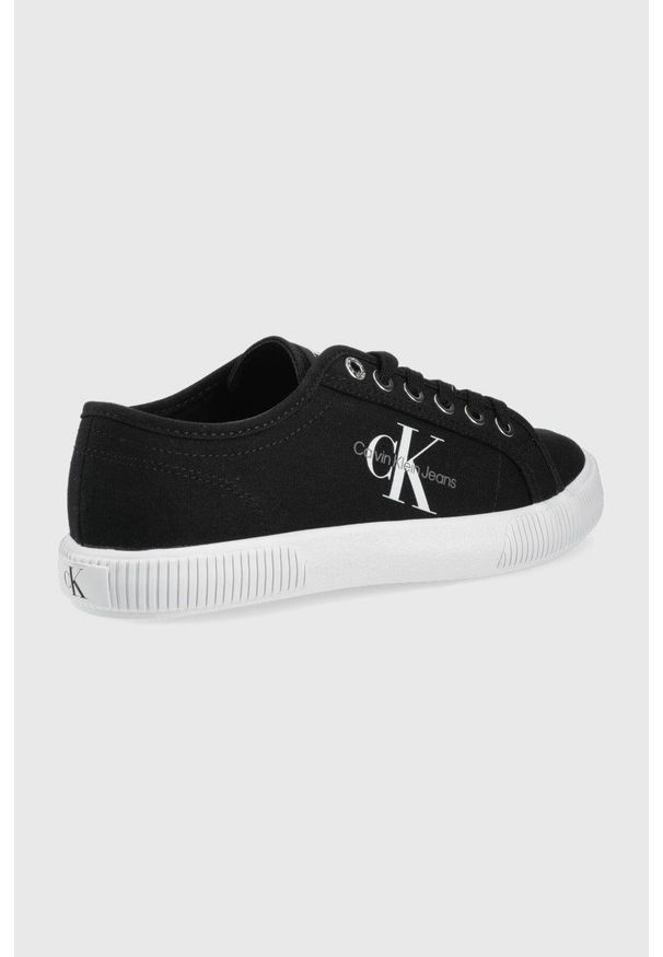 Calvin Klein Jeans tenisówki damskie kolor czarny. Nosek buta: okrągły. Zapięcie: sznurówki. Kolor: czarny. Materiał: materiał, włókno, guma