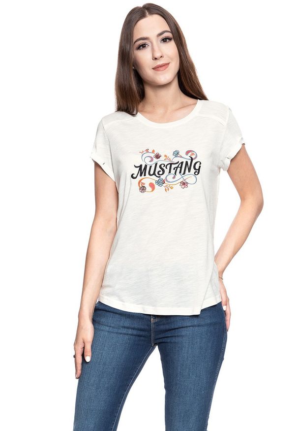 Mustang - MUSTANG T SHIRT DAMSKI Audrey C Embro CLOUD DANCER 1007921 2020. Wzór: nadruk