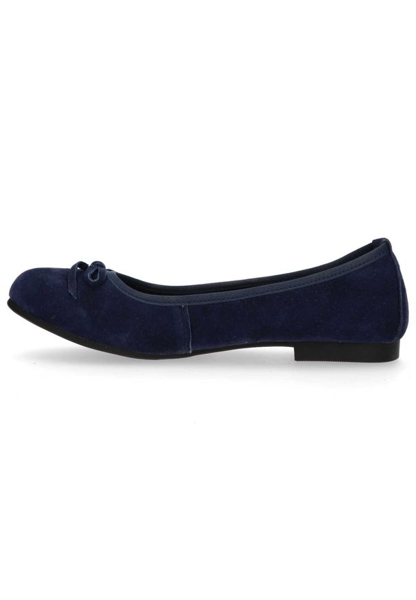 Inny - Baleriny skórzane z kokardką granatowe. Kolor: niebieski. Materiał: skóra. Styl: elegancki