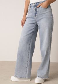 Born2be - Niebieskie Jeansy o Szerokim Fasonie z Wysokim Stanem Zdobione Haftem Liluth. Okazja: na co dzień, na spotkanie biznesowe, do pracy. Stan: podwyższony. Kolor: niebieski. Wzór: aplikacja, haft. Styl: casual, biznesowy, elegancki, klasyczny #2