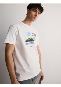 Reserved - T-shirt regular z nadrukiem - złamana biel. Materiał: bawełna, dzianina. Wzór: nadruk #1